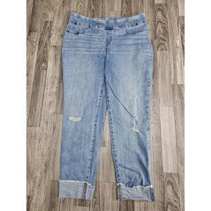 Chico's Jeans Womens 10P 1.5P Blue Pull-On Jegging Ankle Distressed Denim Pants